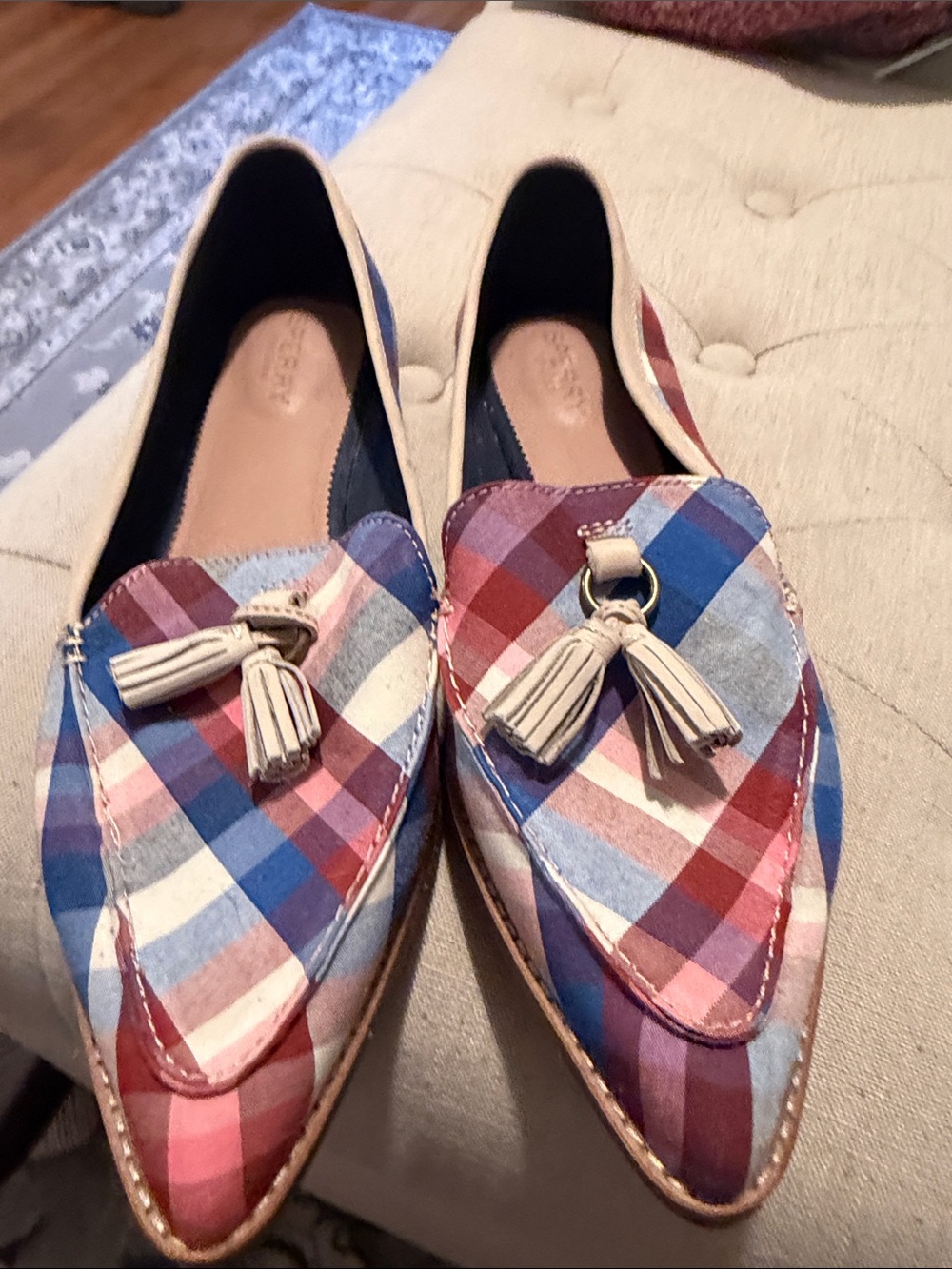 Sperry Multicolor Plaid Tassel Loafers - Red Blue Cream- only worn once!!!!
